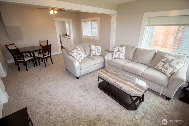 231 Karr Ave, Hoquiam, WA 98550 - living area with carpet, ceiling fan, and baseboards