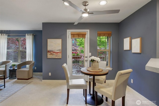 20802 72nd Ave W Unit 304, Edmonds, WA 98026 - dining space featuring carpet flooring, ceiling fan, and baseboards