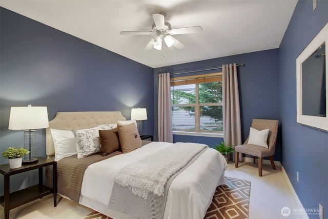 20802 72nd Ave W Unit 304, Edmonds, WA 98026 - bedroom with light carpet, baseboards, and ceiling fan