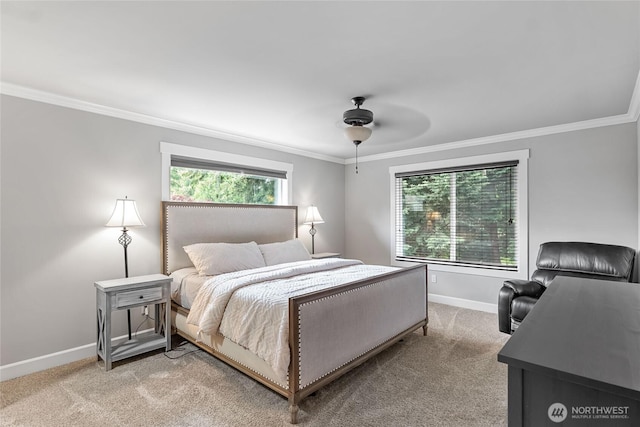 6410 83rd Avenue Ct W, University Place, WA 98467 - bedroom featuring baseboards, ornamental molding, light carpet, and ceiling fan