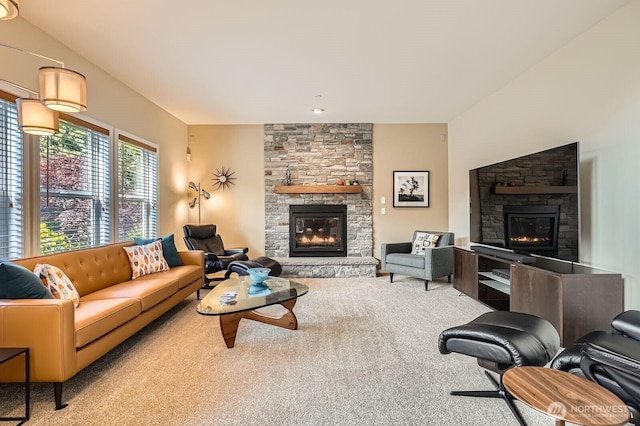 922 Chelan Ave NE, Renton, WA 98059 - carpeted living area with a fireplace
