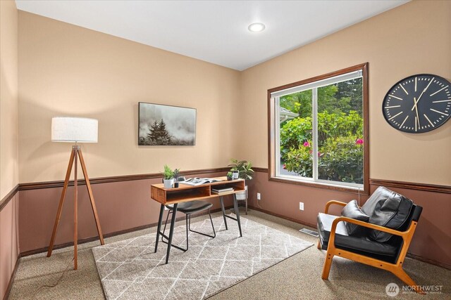 view of carpeted office space