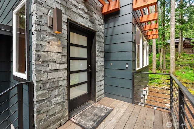 7467 Canyon View Dr, Deming, WA 98244 - property entrance with stone siding