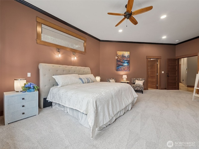 28235 SE 268th St, Ravensdale, WA 98051 - carpeted bedroom with ornamental molding, recessed lighting, and a ceiling fan