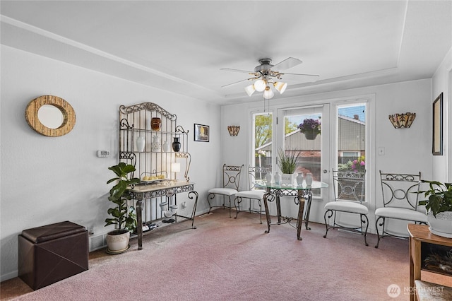 5502 N 21st St, Tacoma, WA 98406 - sitting room featuring ceiling fan, carpet floors, and a tray ceiling