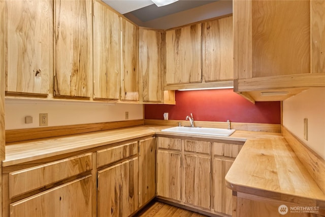 117 Vintin Rd, Carlton, WA 98814 - kitchen featuring a sink, butcher block countertops, and light brown cabinetry