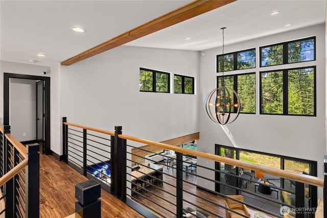 1591 Coal Mine Way, Cle Elum, WA 98922 - corridor featuring a chandelier, wood finished floors, recessed lighting, an upstairs landing, and baseboards