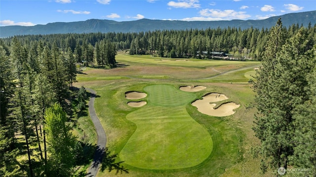 1591 Coal Mine Way, Cle Elum, WA 98922 - aerial view of property and surrounding area with a mountainous background, a forest, and a local golf course