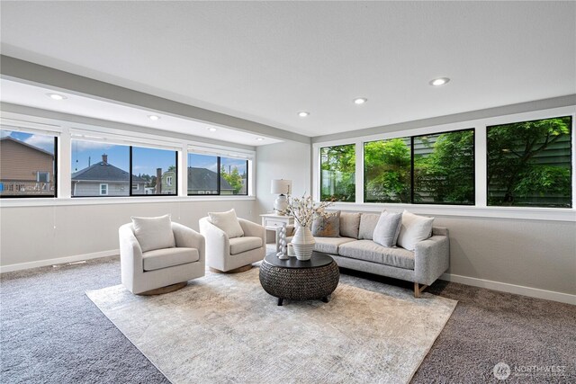 911 N 72nd St, Seattle, WA 98103 - carpeted living area with plenty of natural light, recessed lighting, and baseboards