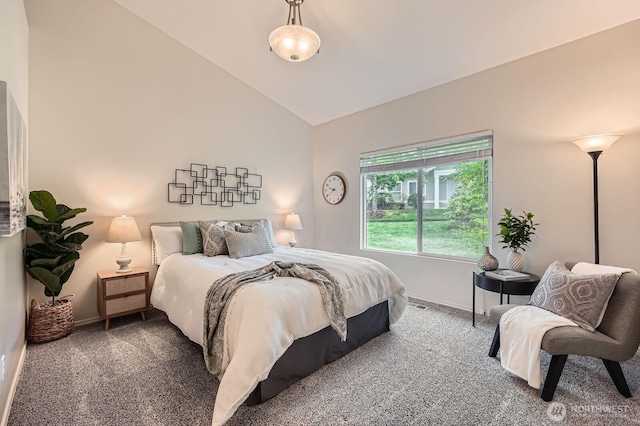 4313 S 220th Pl Unit 18-2, Kent, WA 98032 - carpeted bedroom featuring lofted ceiling and baseboards