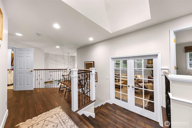 19852 NE 124th Pl, Woodinville, WA 98077 - hall featuring hardwood / wood-style flooring, recessed lighting, french doors, an upstairs landing, and baseboards