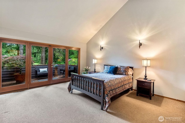 6206 SW Tiger Tail Dr, Olympia, WA 98512 - carpeted bedroom featuring access to exterior, multiple windows, vaulted ceiling, and baseboards