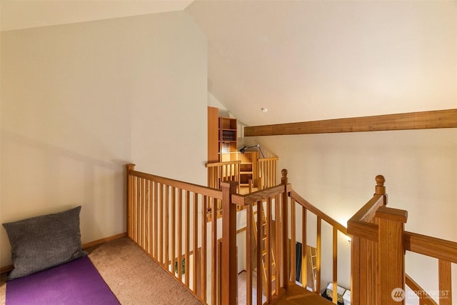 6206 SW Tiger Tail Dr, Olympia, WA 98512 - staircase with lofted ceiling and carpet floors