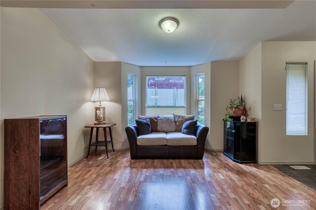 20282 NW Cedar Ln, Poulsbo, WA 98370 - living area featuring wood finished floors, baseboards, and a textured ceiling