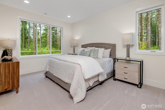 43268 SE 145th Pl, North Bend, WA 98045 - bedroom featuring baseboards, light colored carpet, and recessed lighting