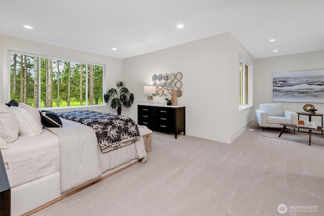 43268 SE 145th Pl, North Bend, WA 98045 - bedroom featuring multiple windows, light carpet, baseboards, and recessed lighting
