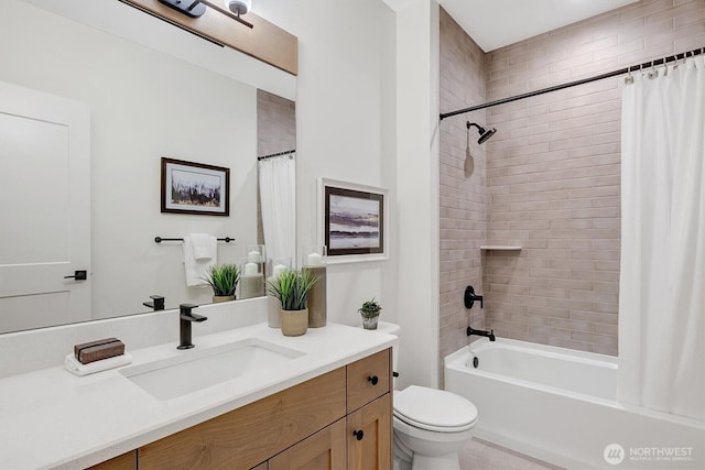 43268 SE 145th Pl, North Bend, WA 98045 - bathroom with toilet, vanity, and shower / tub combo with curtain