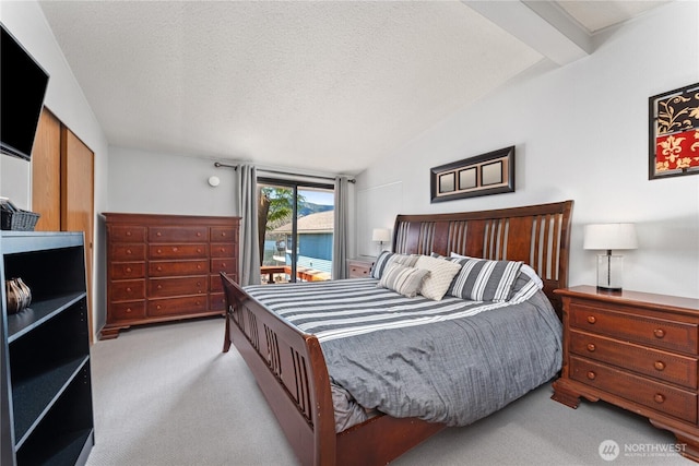 34 Leisure Ln, Manson, WA 98831 - carpeted bedroom featuring lofted ceiling and a textured ceiling