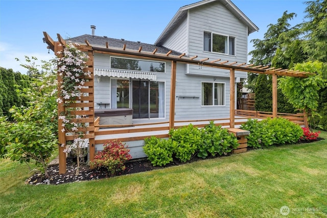 7521 Sterling Pl, Arlington, WA 98223 - view of front of home featuring a front lawn, a hot tub, and a deck