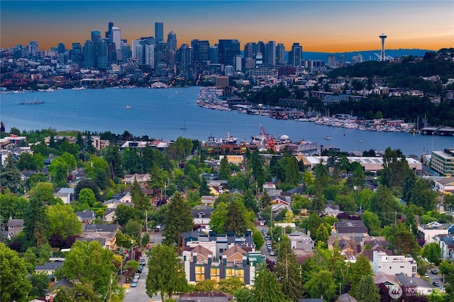 1523 N 39th St, Seattle, WA 98103 - aerial view at dusk of a water view and a view of skyline