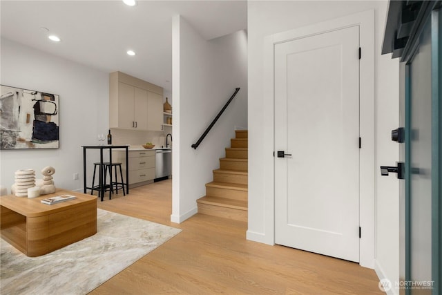 1523 N 39th St, Seattle, WA 98103 - foyer entrance featuring light wood-style flooring, recessed lighting, and stairs