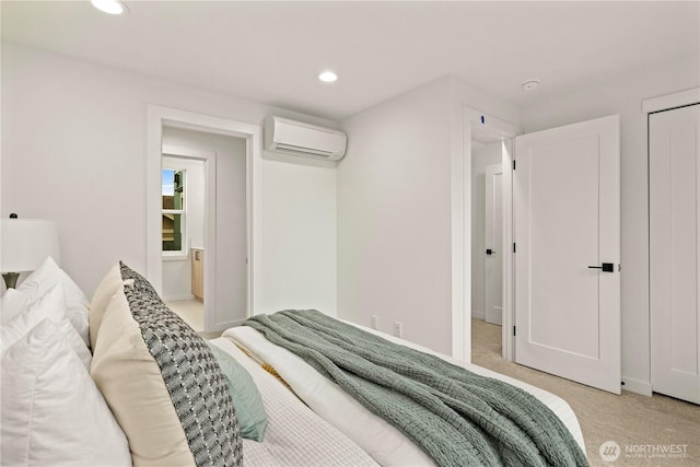1523 N 39th St, Seattle, WA 98103 - bedroom featuring an AC wall unit, light carpet, and recessed lighting