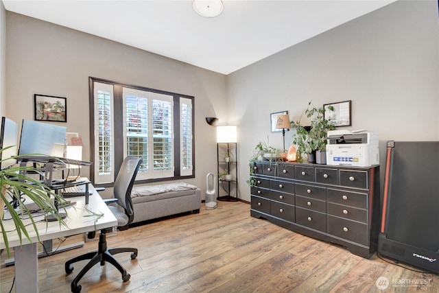 office with light wood-style floors and baseboards