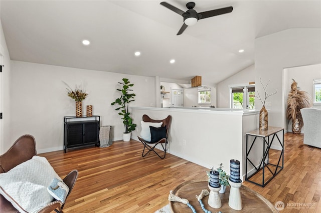 21 Hexon Rd, Selah, WA 98942 - living area with lofted ceiling, wood finished floors, ceiling fan, and recessed lighting