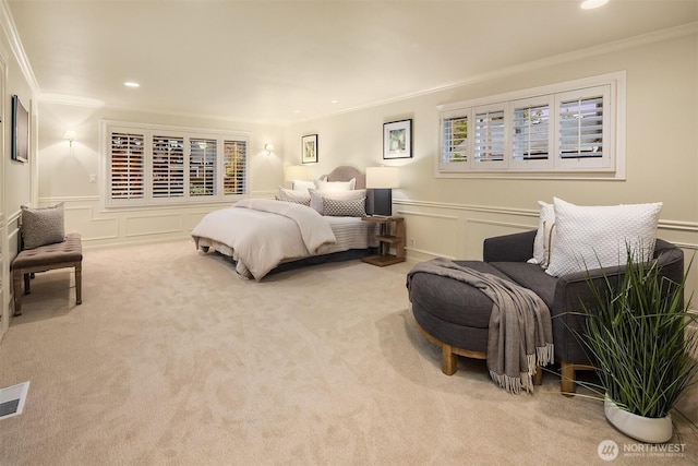 2249 78th Ave SE, Mercer Island, WA 98040 - carpeted bedroom with ornamental molding, a decorative wall, and recessed lighting