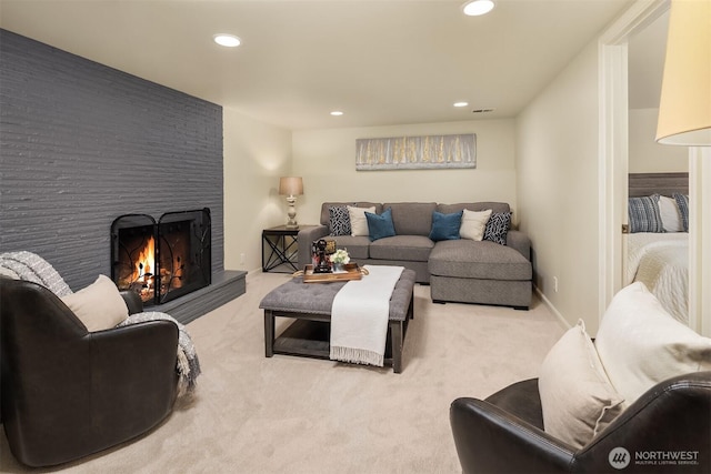 2249 78th Ave SE, Mercer Island, WA 98040 - carpeted living room with a fireplace and recessed lighting