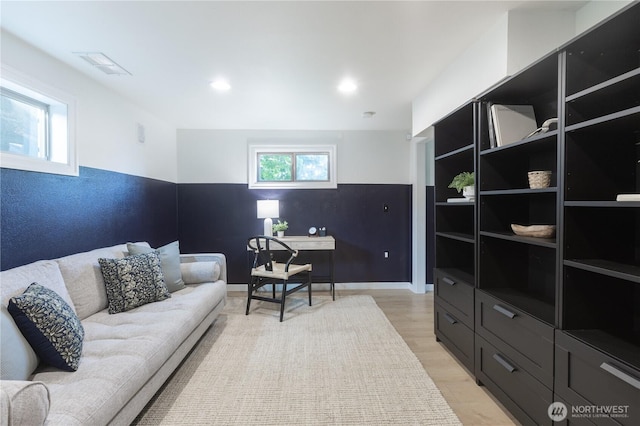 2010 13th Ave NW, Puyallup, WA 98371 - living room with light wood finished floors, an office area, recessed lighting, and baseboards