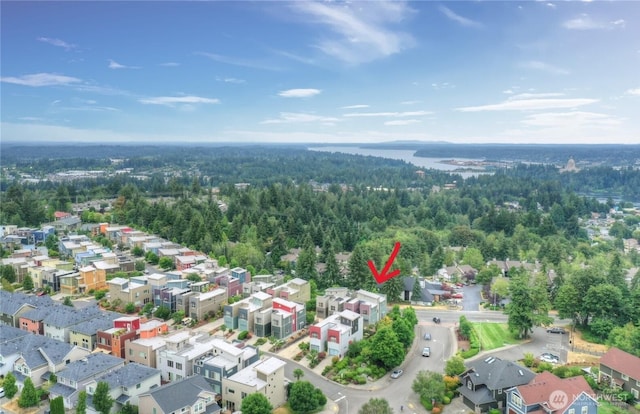 aerial perspective of suburban area with a heavily wooded area