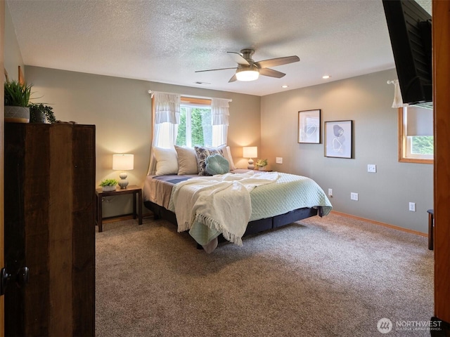 13708 401st Way, Amboy, WA 98601 - carpeted bedroom featuring a textured ceiling, a ceiling fan, baseboards, and recessed lighting