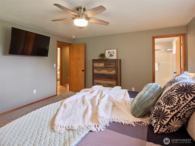 13708 401st Way, Amboy, WA 98601 - bedroom with baseboards, carpet floors, ensuite bathroom, and ceiling fan