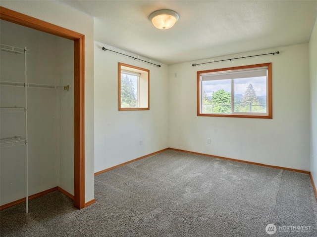 13708 401st Way, Amboy, WA 98601 - unfurnished bedroom featuring multiple windows, a closet, carpet floors, and baseboards