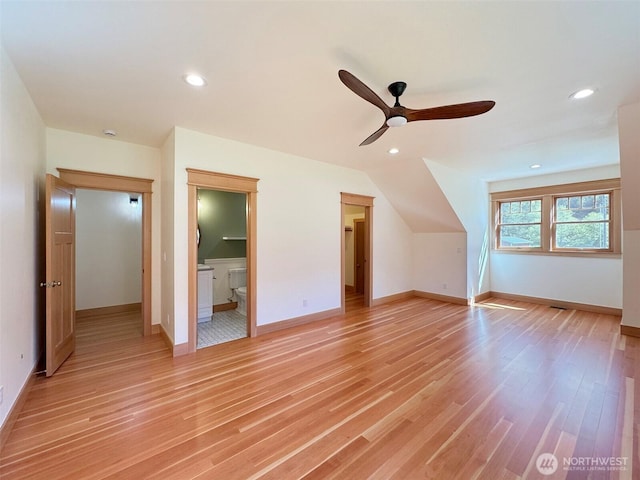 921 Chicken Coop Rd, Sequim, WA 98382 - additional living space with a ceiling fan, light wood-type flooring, recessed lighting, and baseboards