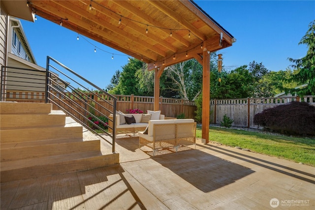 3212 Maplewood Cir NE, Tacoma, WA 98422 - fenced backyard with a patio area, an outdoor living space, and stairs