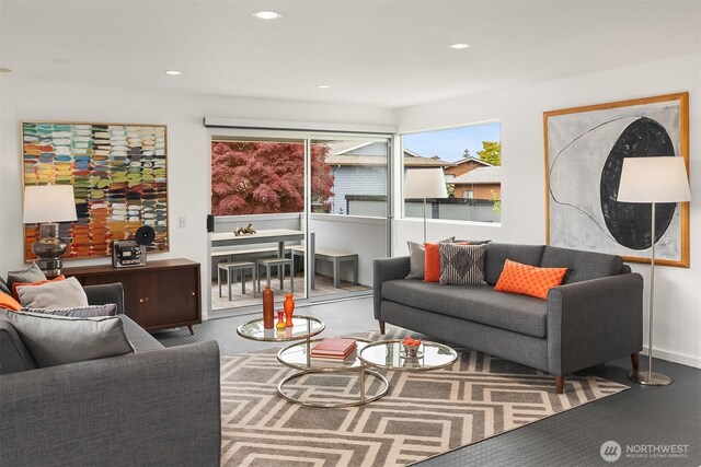 living room with recessed lighting