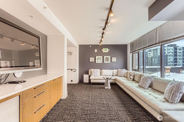 2911 2nd Ave Unit 513, Seattle, WA 98121 - living room with track lighting and dark carpet