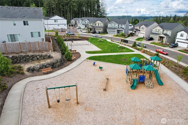 view of home's community with a residential view and fence