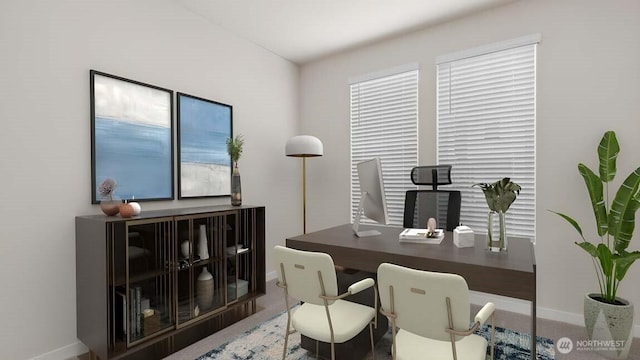 office space featuring baseboards