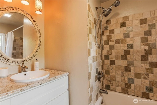 3270 Pine St, Longview, WA 98632 - full bathroom featuring vanity and shower / tub combo with curtain