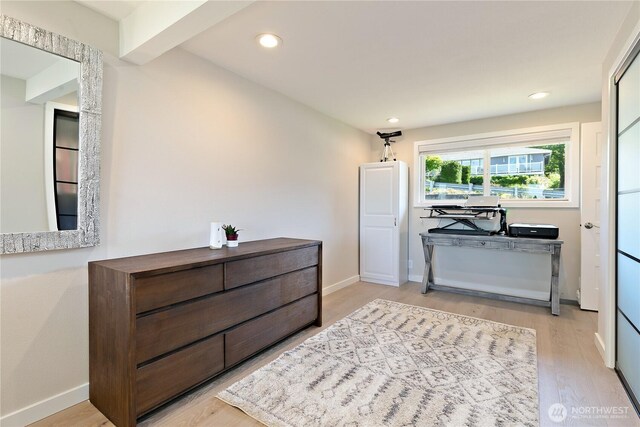 3415 Garden Ave N, Renton, WA 98056 - bedroom featuring light wood-style flooring, recessed lighting, and baseboards