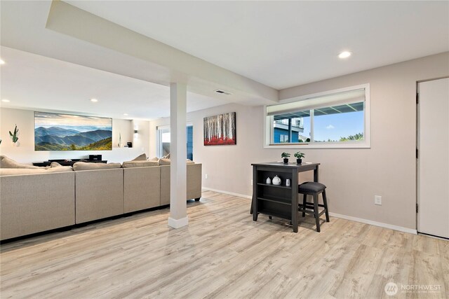 3415 Garden Ave N, Renton, WA 98056 - living room featuring light wood finished floors, recessed lighting, and baseboards