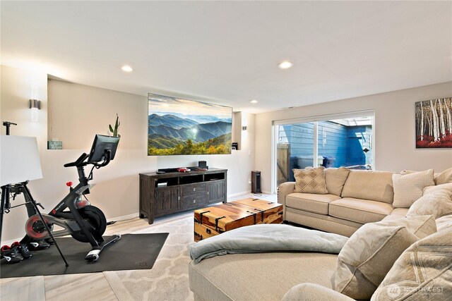 3415 Garden Ave N, Renton, WA 98056 - living room featuring baseboards, recessed lighting, and light wood-style floors