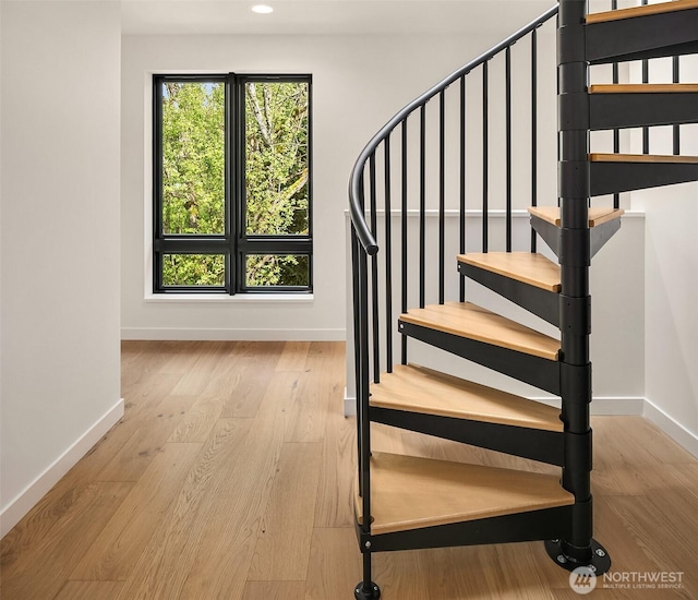 290 118th Ave SE, Bellevue, WA 98005 - staircase featuring baseboards, wood finished floors, and recessed lighting