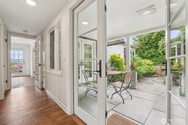 16255 38th Ave NE, Lake Forest Park, WA 98155 - hall featuring french doors, wood finished floors, and baseboards