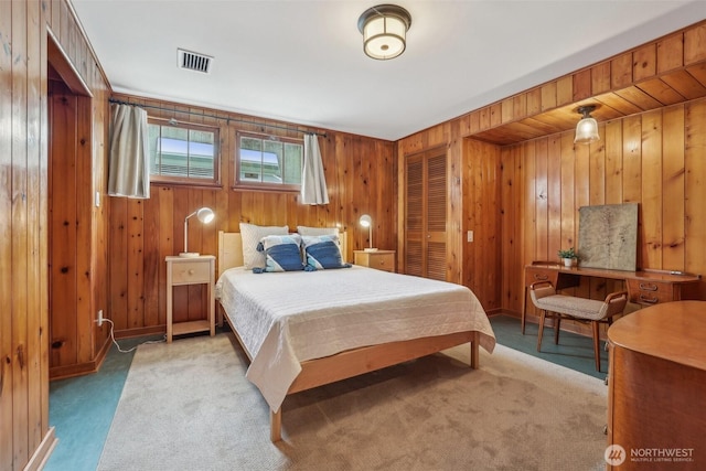 16255 38th Ave NE, Lake Forest Park, WA 98155 - bedroom featuring carpet floors, wooden walls, and baseboards