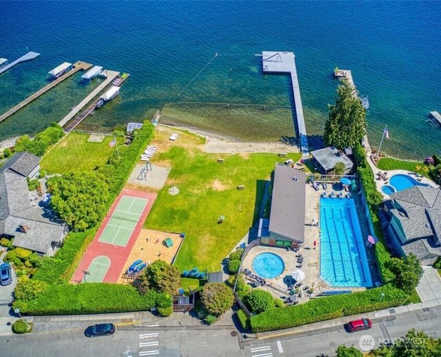 16255 38th Ave NE, Lake Forest Park, WA 98155 - drone / aerial view of a pool and a large body of water