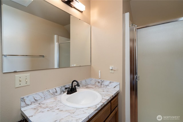 15127 Gibralter Rd, Anacortes, WA 98221 - bathroom featuring a stall shower and vanity